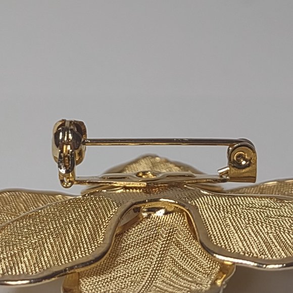 Lightweight Gold Tone Metal Mesh Rose Brooch - Picture 13 of 16